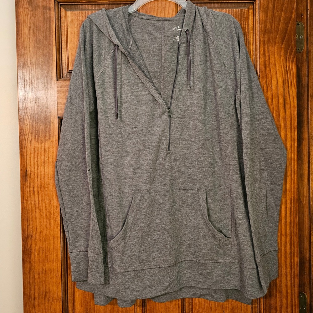 St Johns Bay Active Womens XL Gray Quarter Zip Hoodie Pullover Heathered Stretch